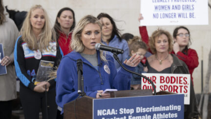 Riley Gaines speaking at NCAA convention