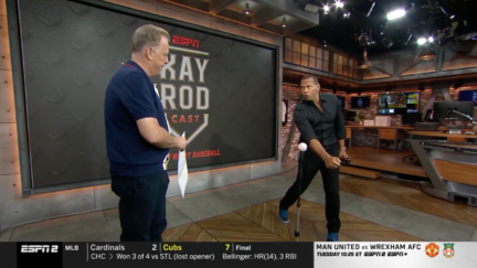 Alex Rodriguez demonstrates his hitting approach