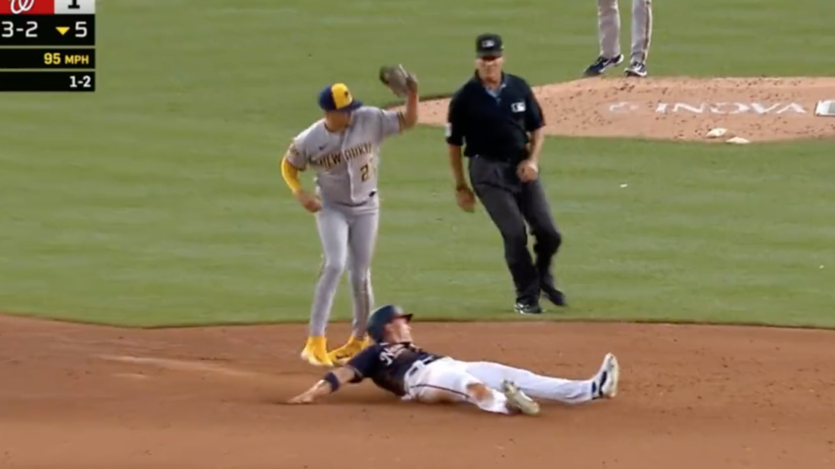 Angel Hernandez misses a call during the Brewers-Nationals game